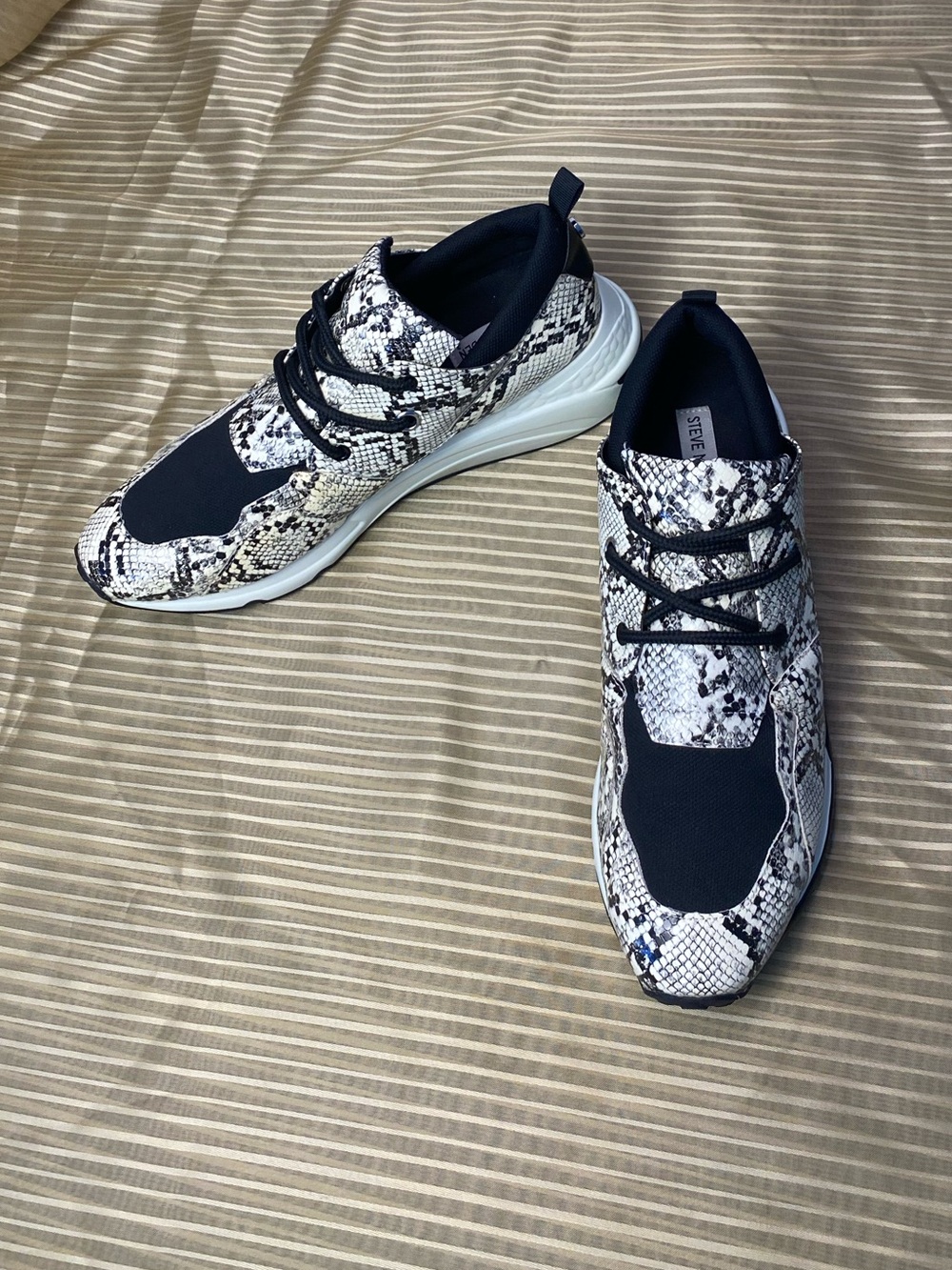 STEEVE MADDEN leather men Snake-Print Athletic Sneakers Black and Cream, size 11